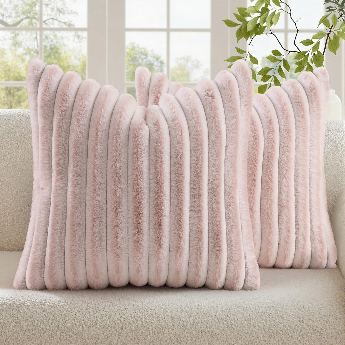 decorUhome Fall Faux Fur Throw Pillow Covers 18x18 Set of 2 Grey Blue