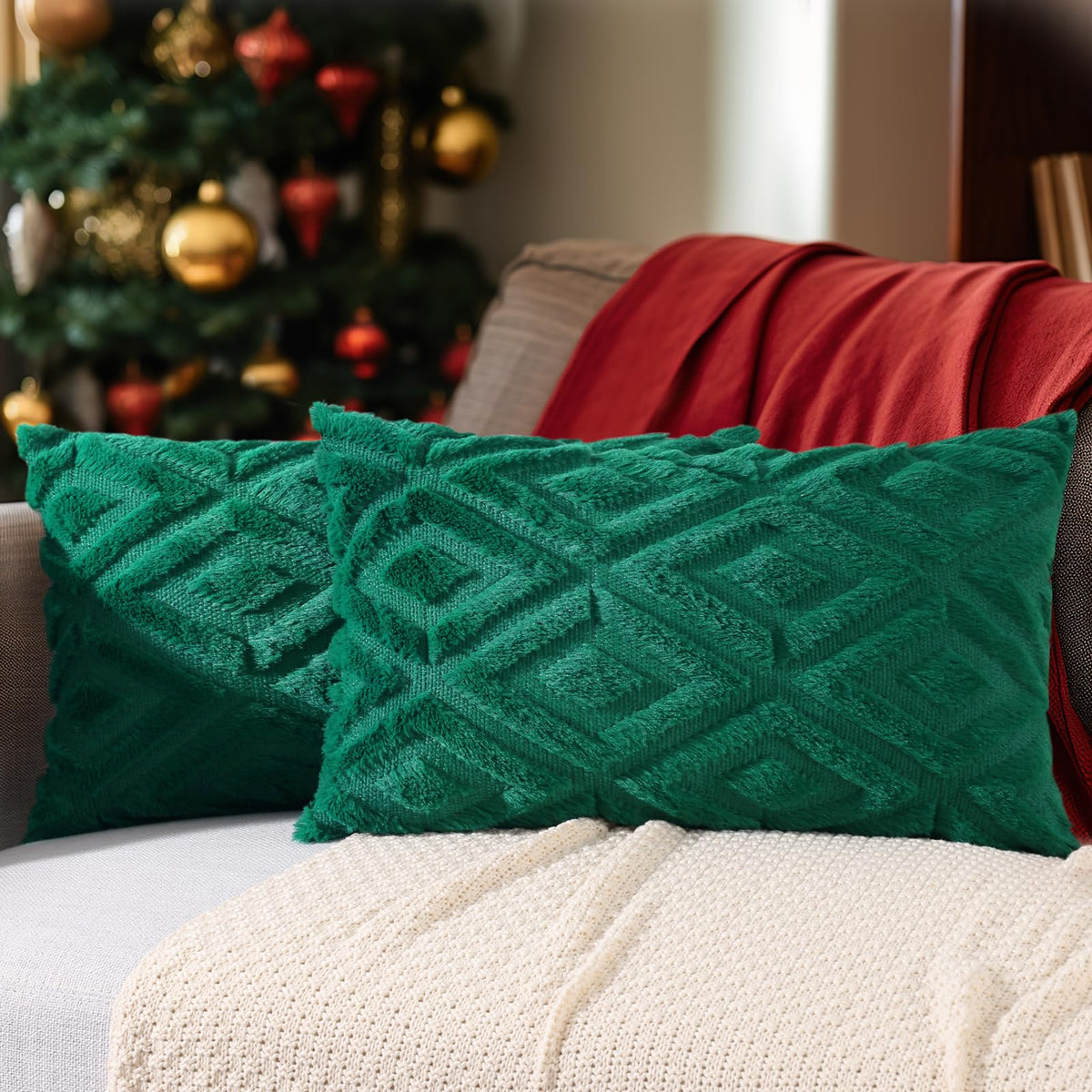 Pallene Fall Cream White Faux Fur Throw Pillow Covers 18x18 Set of 2