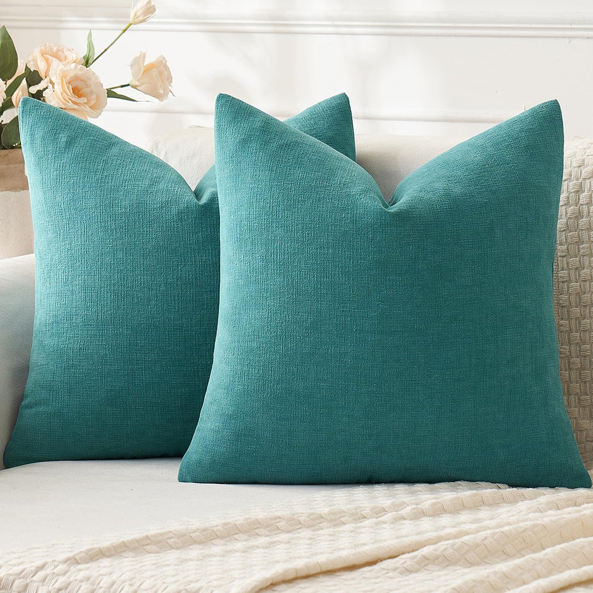 MIULEE Sage Green Chenille Couch Throw Pillow Covers, 18x18