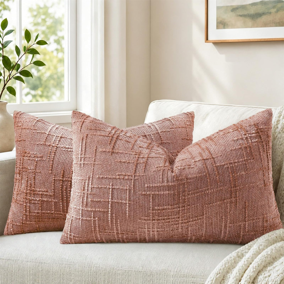 Pallene Cream White Textured Chenille Throw Pillow Covers 18x18 Set of 2