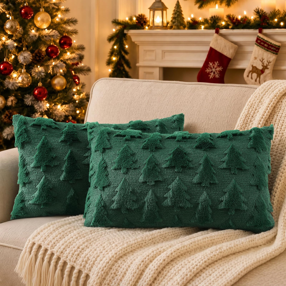decorUhome Beige Bow Cute Girl Faux Fur Throw Pillow Covers 18x18 Set of 2