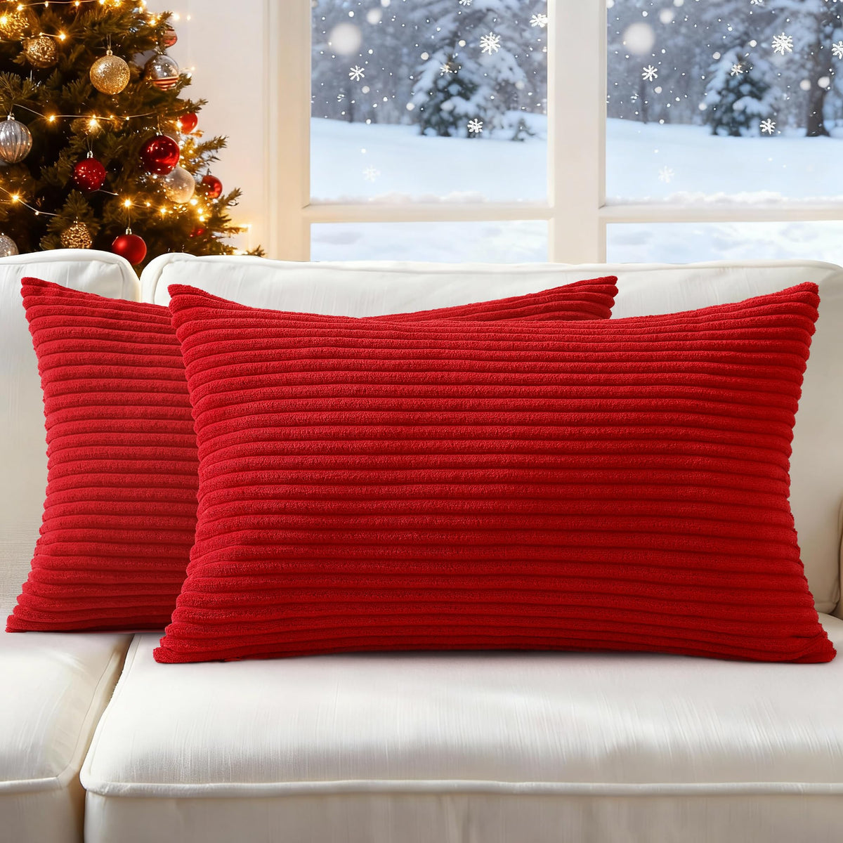Mecatny Corduroy Fall Throw Pillow Covers 18x18 Set of 2 Cream White