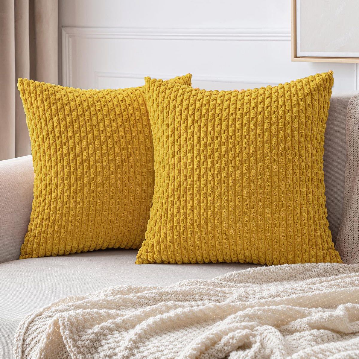MIULEE Decorative Throw Pillow Covers 20x20 Sage Green Textured Corduroy