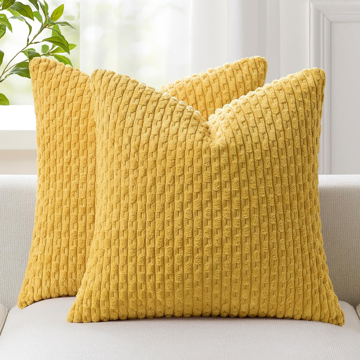 Kevin Textile Soft Corduroy 18x18 Inch Pillow Covers 2 Pack, Dark Green