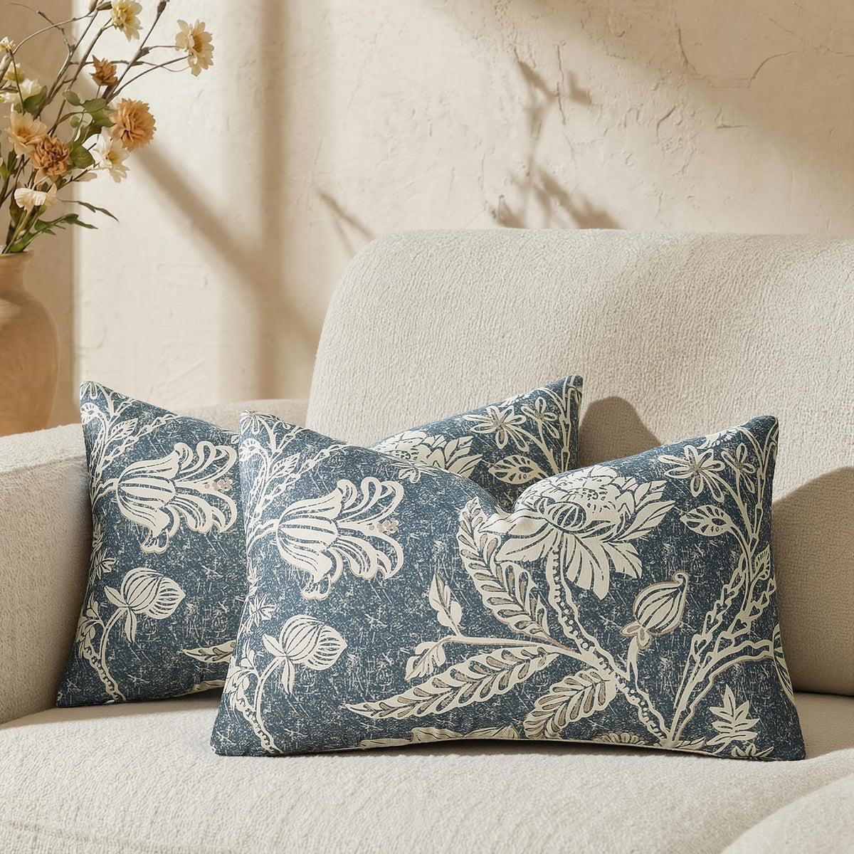 Cotton Navy Blue 18x18 Floral Decorative Sofa Couch Throw Pillow Covers