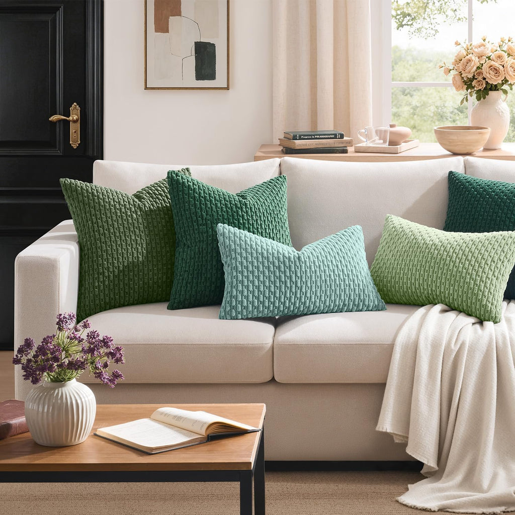 Kevin Textile Soft Corduroy 18x18 Inch Pillow Covers 2 Pack, Dark Green