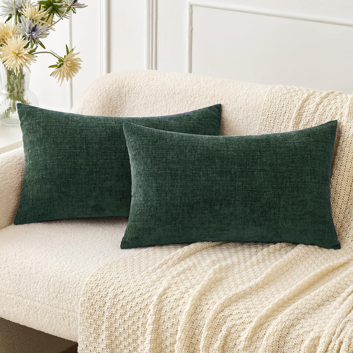 MIULEE Soft Chenille Throw Pillow Covers Green 18x18 Inch Pack of 2