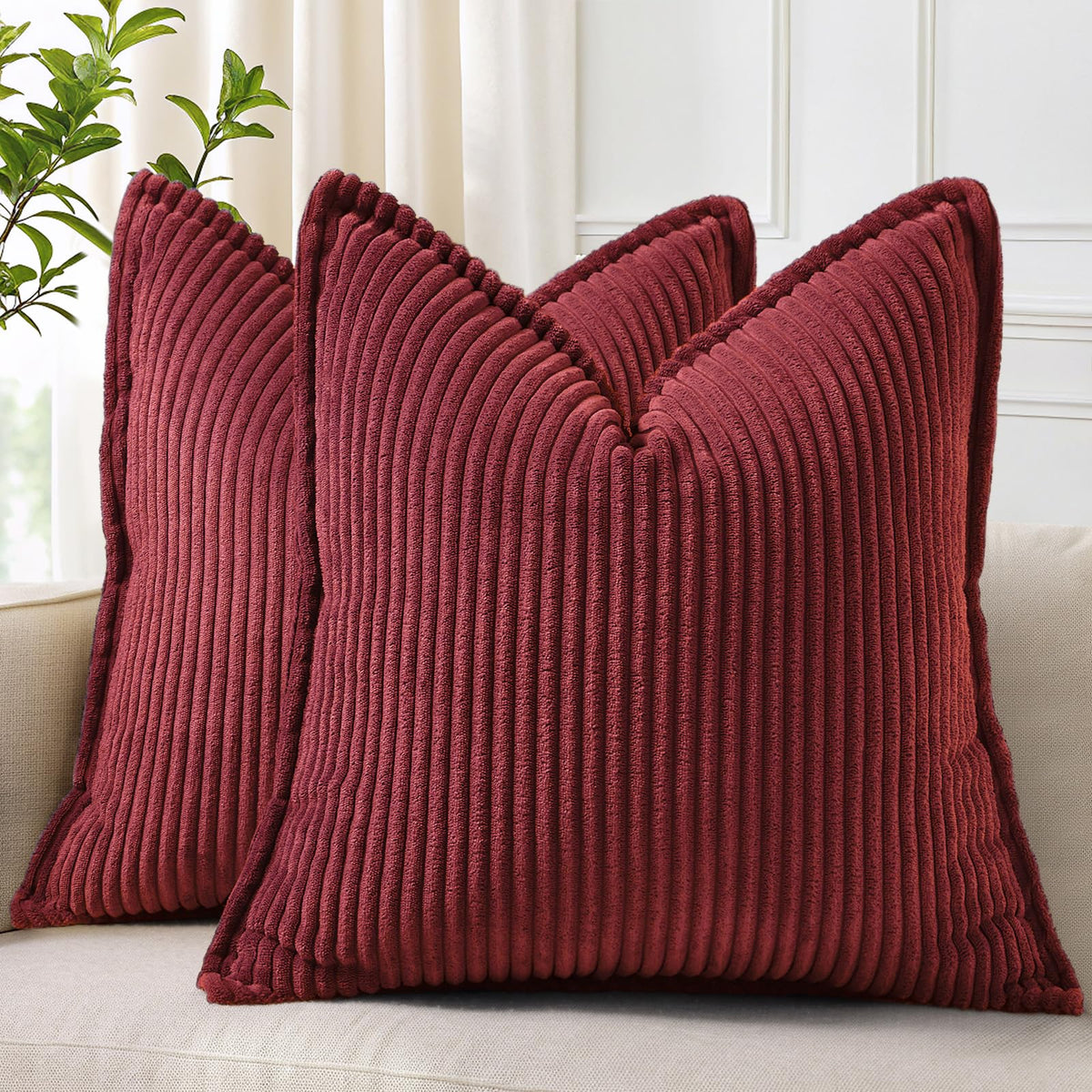 decorUhome Fall Corduroy Rust Throw Pillow Covers 18x18 Set of 2