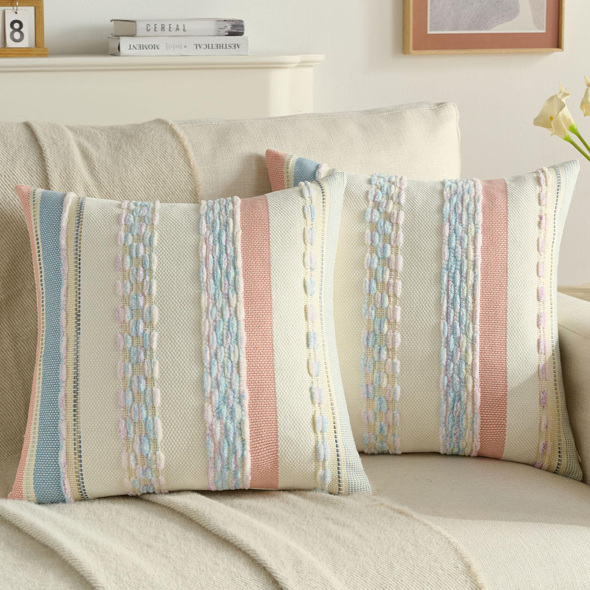 FUTEI Pack of 2 Chenille Throw Pillow Covers 45 x 45 cm,Teal