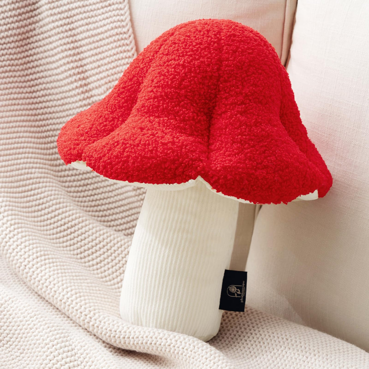 Phantoscope Mushroom Shaped Throw Pillow, Teddy Fleece Soft Mushroom Decorative Pillows Cute 3D Shaped Cushion for Couch Sofa Bed Chair, Light Green,16 x14 inches