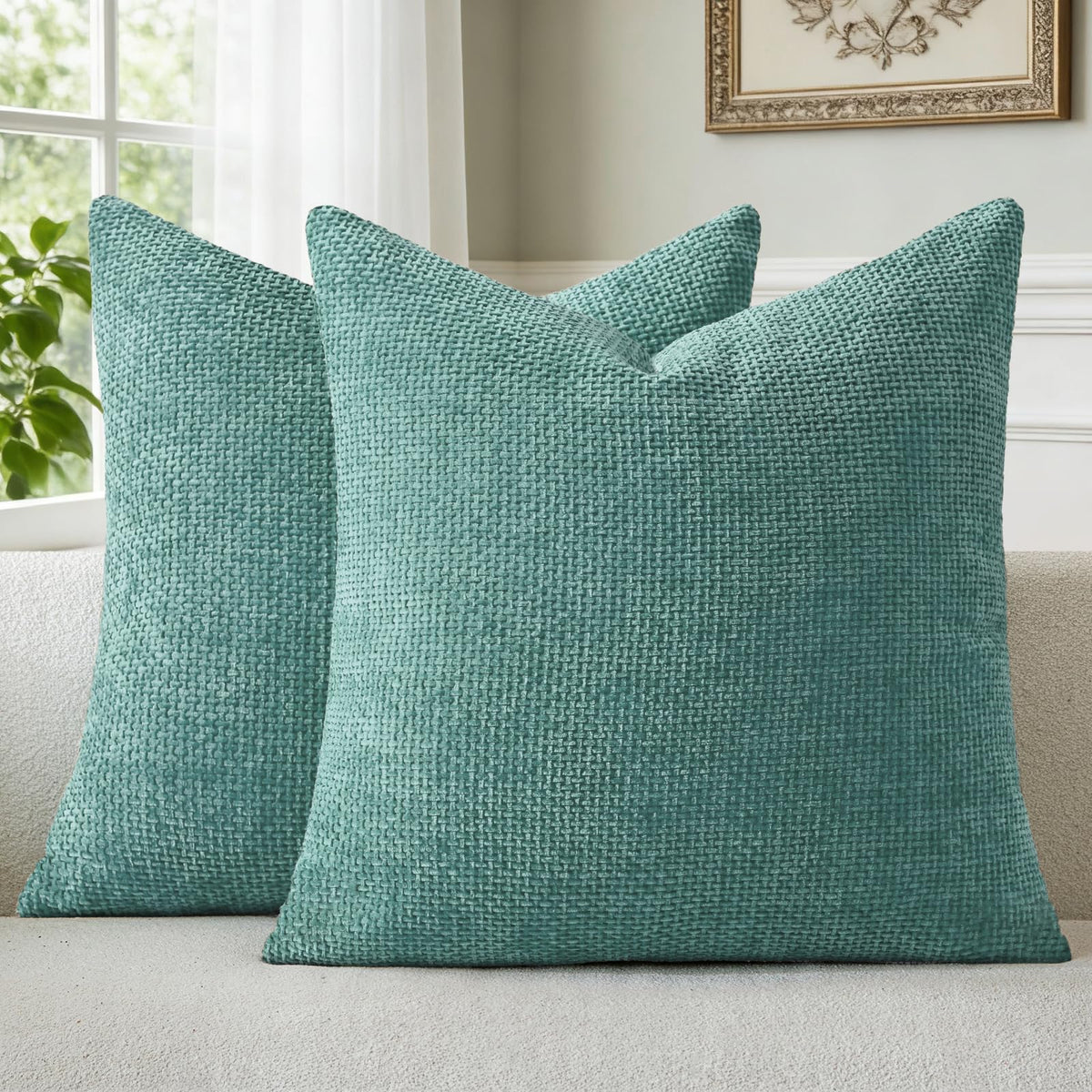 a moment Grey-Beige Chenille Throw Pillow Covers 16x16 Inch Pack of 2 Modern Decorative Throw Pillow Cases Farmhouse Cross Throw Pillowcases Home Decor for Sofa Bedroom Living Room