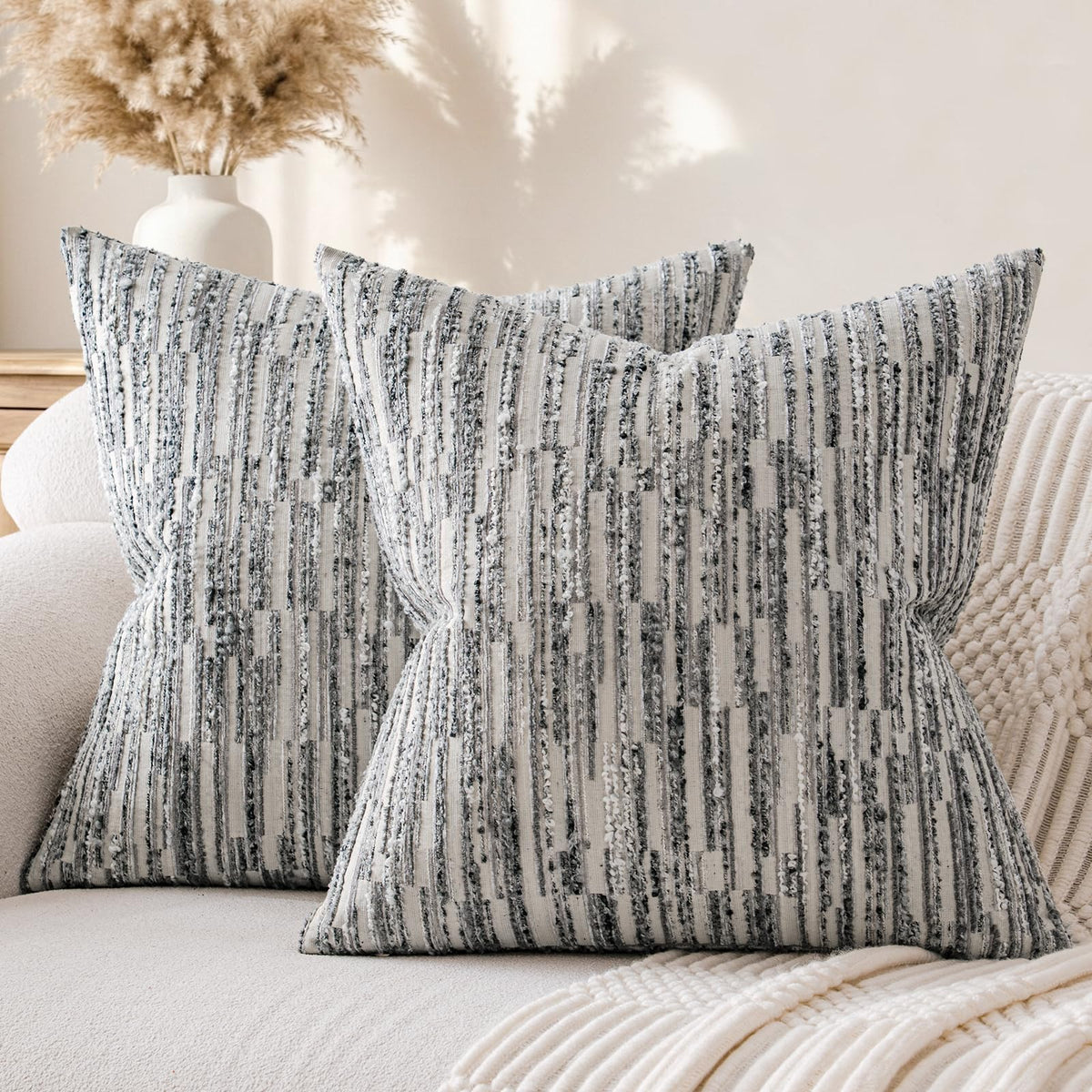 Boho Striped Decorative Throw Pillow Covers 20"X20" Set of 2,Moss Green