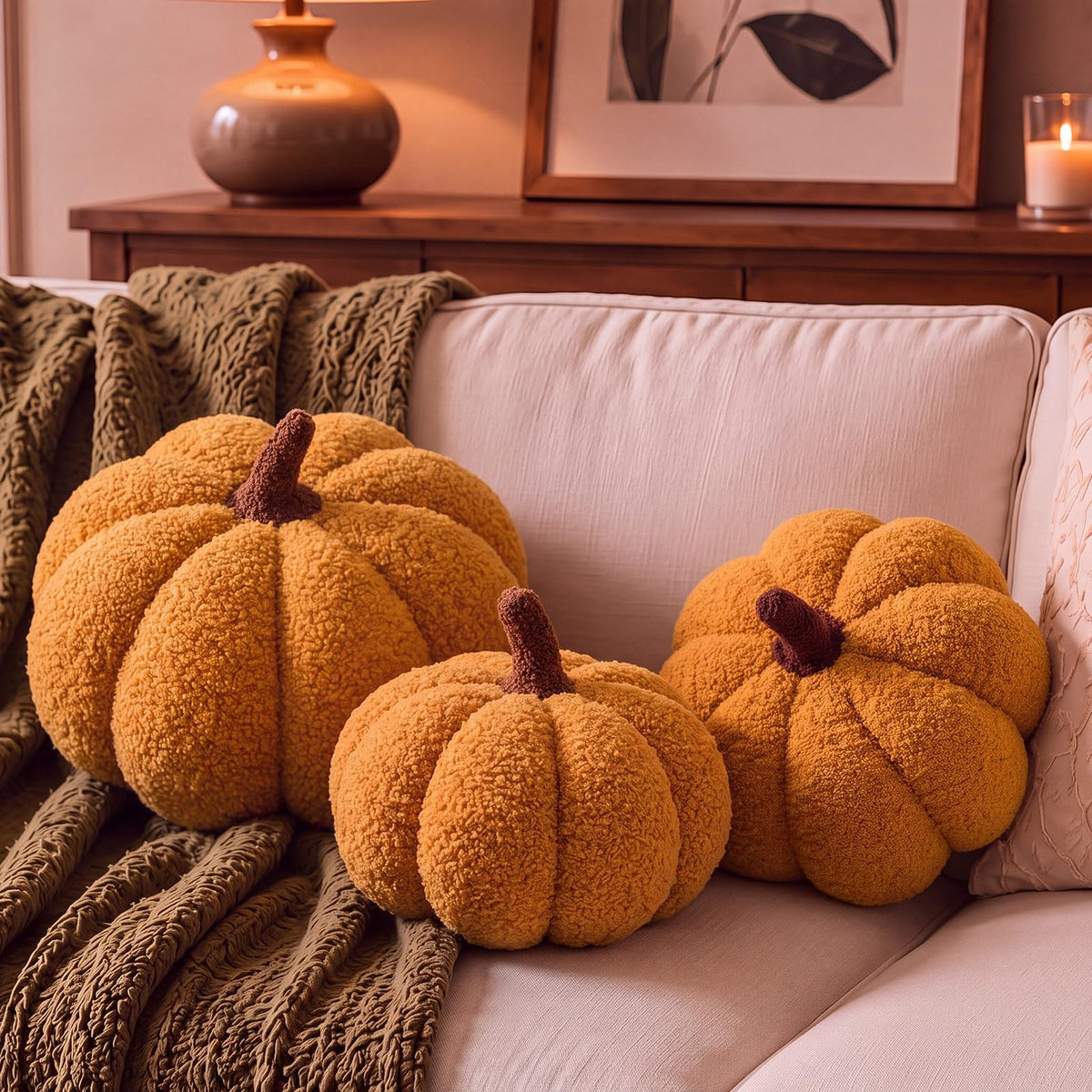 Juexica 3 Pcs Stuffed Pumpkin Pillows Fall Decor Cushions,Autumn Warm