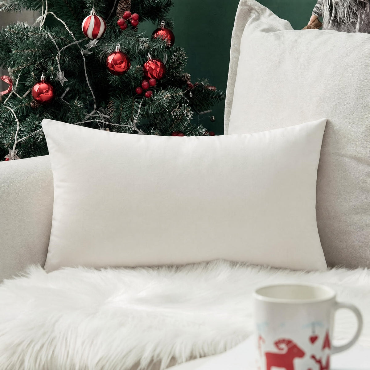 MIULEE 12x20 Inch Lumbar Velvet Christmas Throw Pillow Cover Army Green