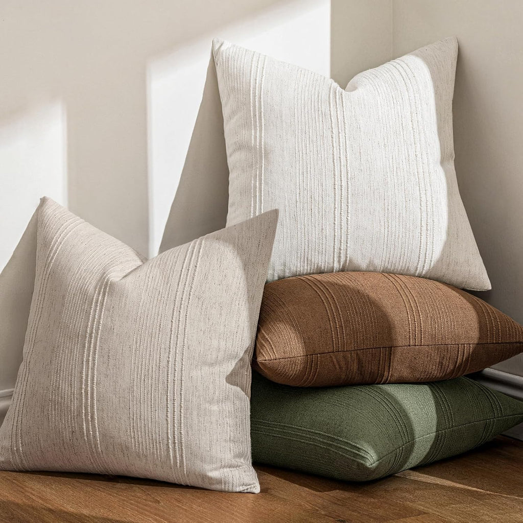 MIULEE Fall Decorative Striped Throw Pillow Covers 20x20 Sugar Brown 2 Pack
