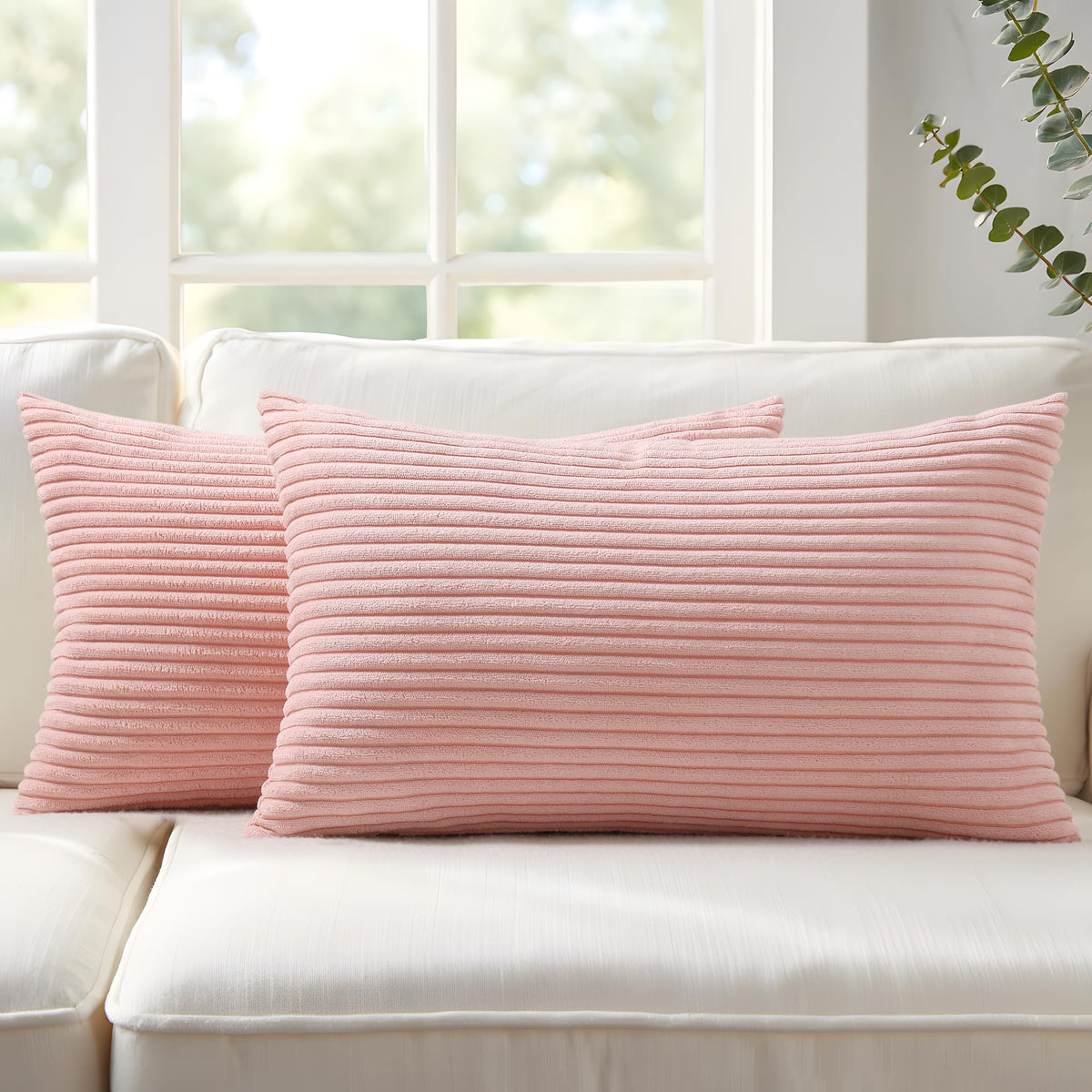Mecatny Corduroy Fall Throw Pillow Covers 18x18 Set of 2 Cream White