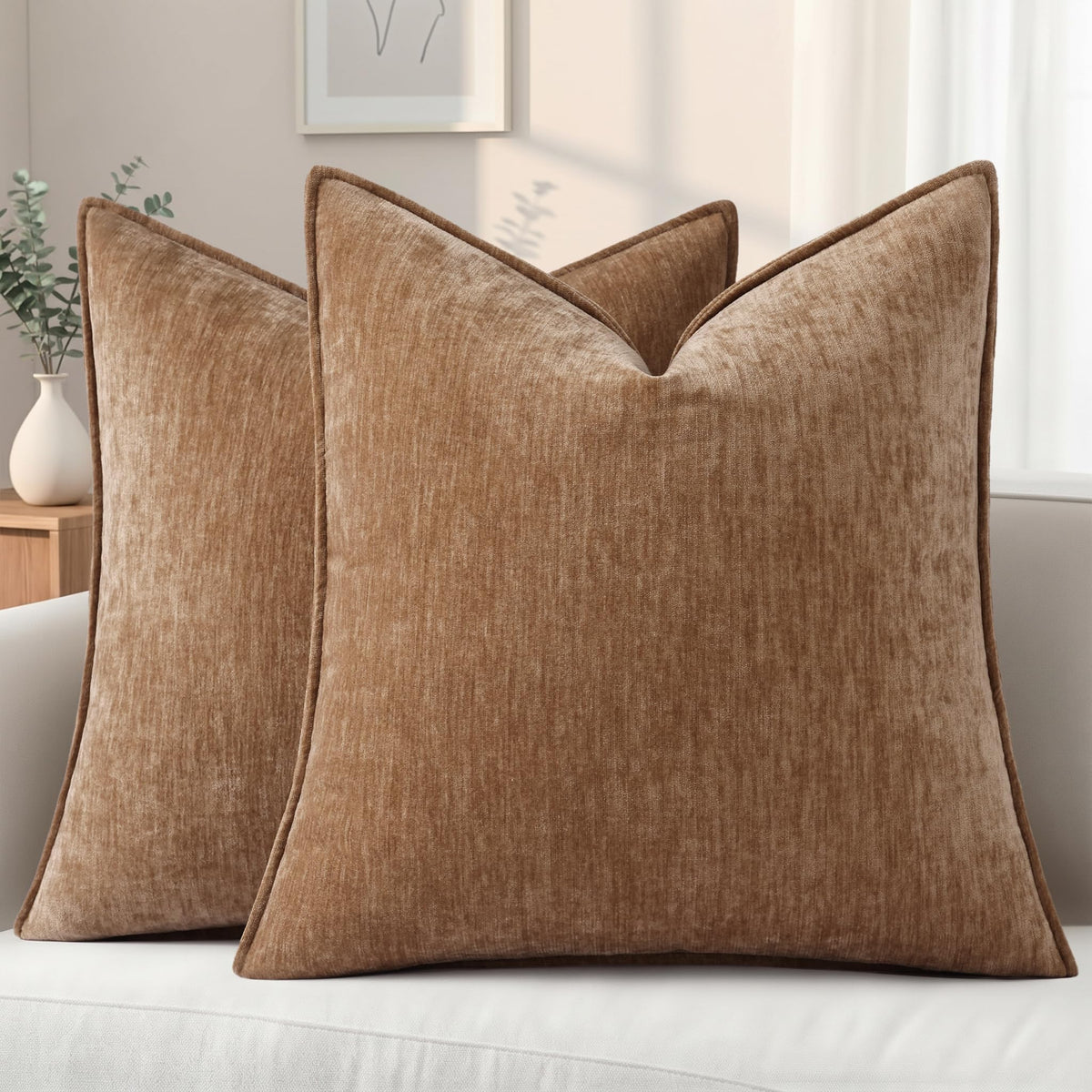 decorUhome Chenille Ultimate Gray Throw Pillow Covers 18x18 Set of 2