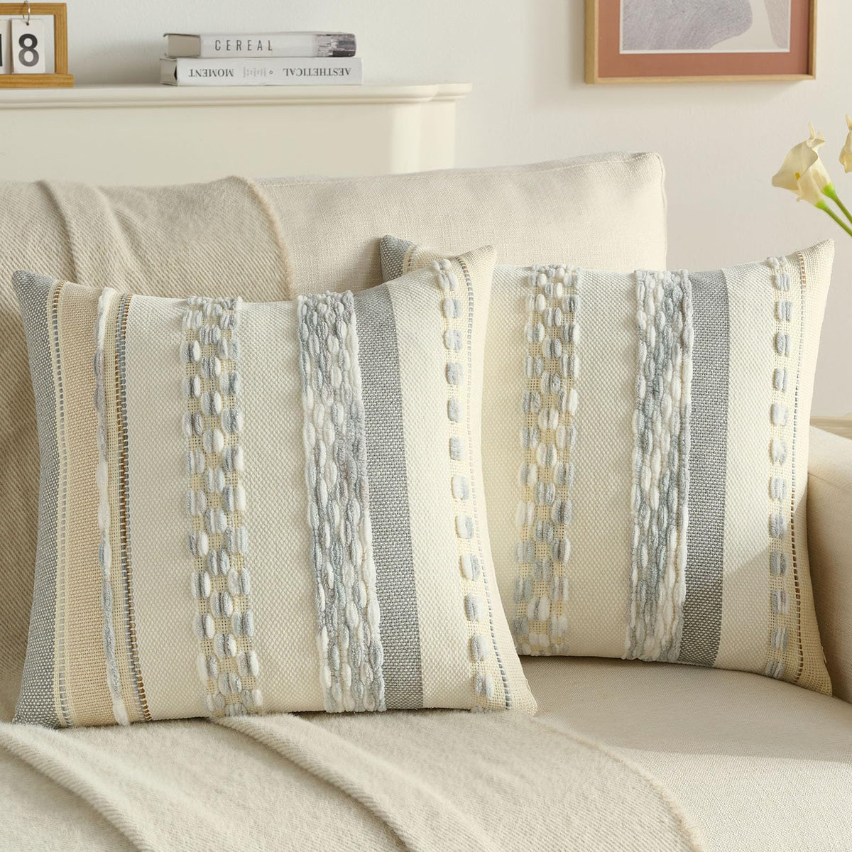 FUTEI Pack of 2 Chenille Throw Pillow Covers 45 x 45 cm,Teal
