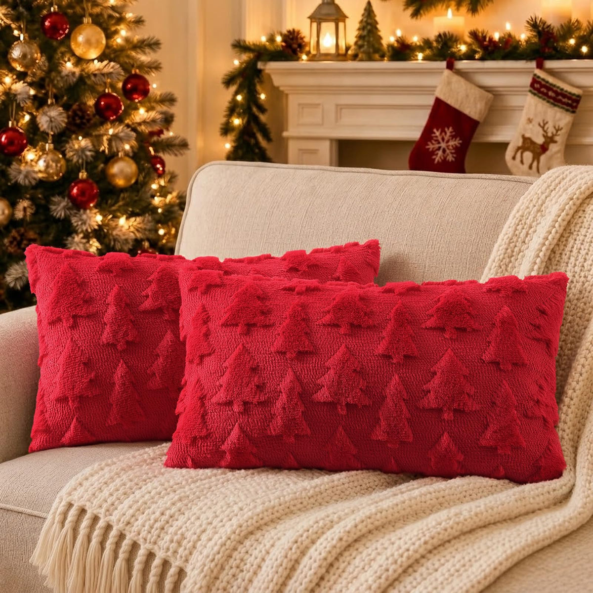 decorUhome Beige Bow Cute Girl Faux Fur Throw Pillow Covers 18x18 Set of 2