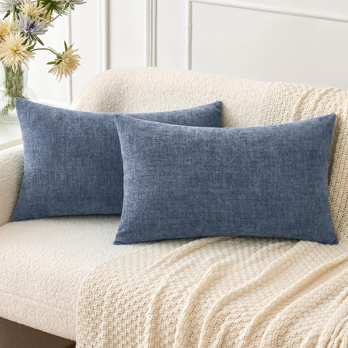 MIULEE Soft Chenille Throw Pillow Covers Green 18x18 Inch Pack of 2