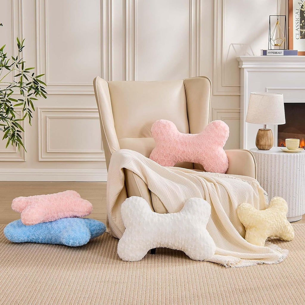 Bone Pillow Cute Bone Shaped Decorative Throw Pillows Aesthetic Home Decor Pillow Pet Pillow Plush Cushion for Bed (Cream, 15 Inch)