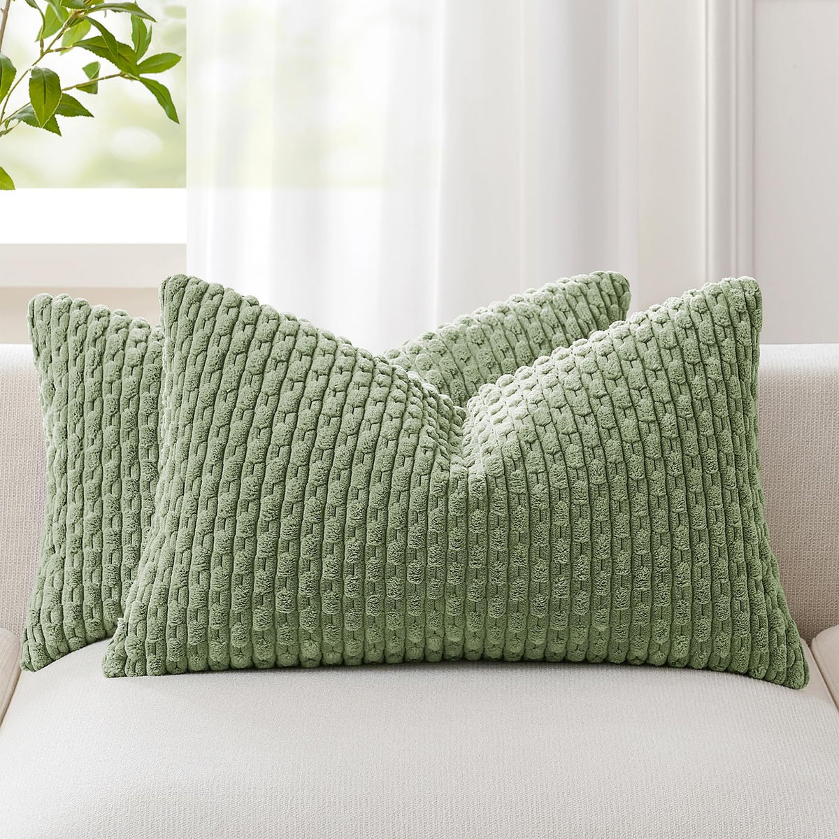 Kevin Textile Soft Corduroy 18x18 Inch Pillow Covers 2 Pack, Dark Green