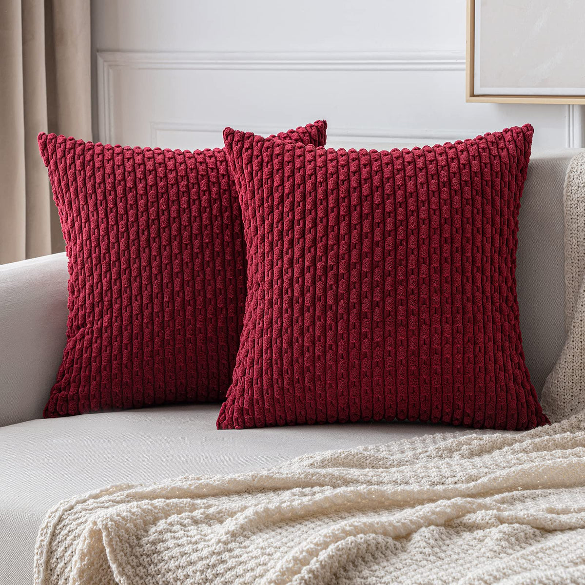 MIULEE Decorative Throw Pillow Covers 20x20 Sage Green Textured Corduroy