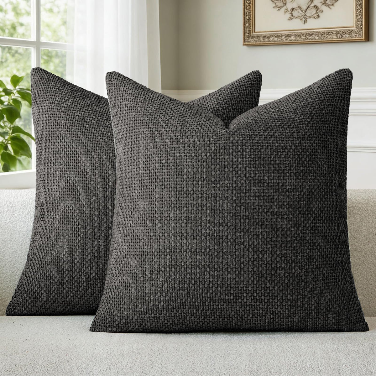a moment Grey-Beige Chenille Throw Pillow Covers 16x16 Inch Pack of 2 Modern Decorative Throw Pillow Cases Farmhouse Cross Throw Pillowcases Home Decor for Sofa Bedroom Living Room