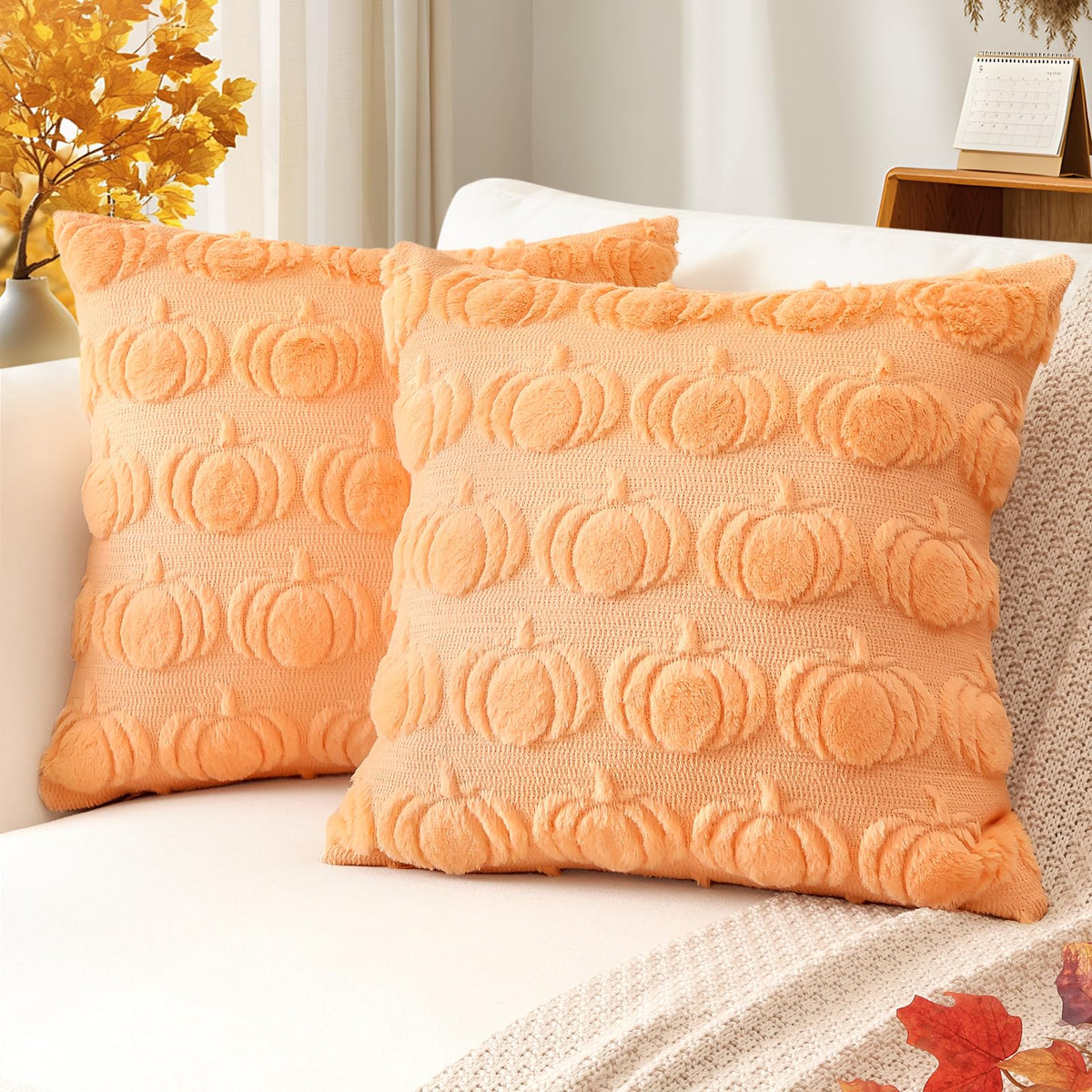 Artscope Maple Leaf Fall Pillow Covers 18 x 18 Set of 2 Decorative Autumn Harvest Holiday Throw Pillow Cases Soft Plush Faux Fur Couch Cushion Case for Farmhouse Sofa Bed Room Home Decor-Rust
