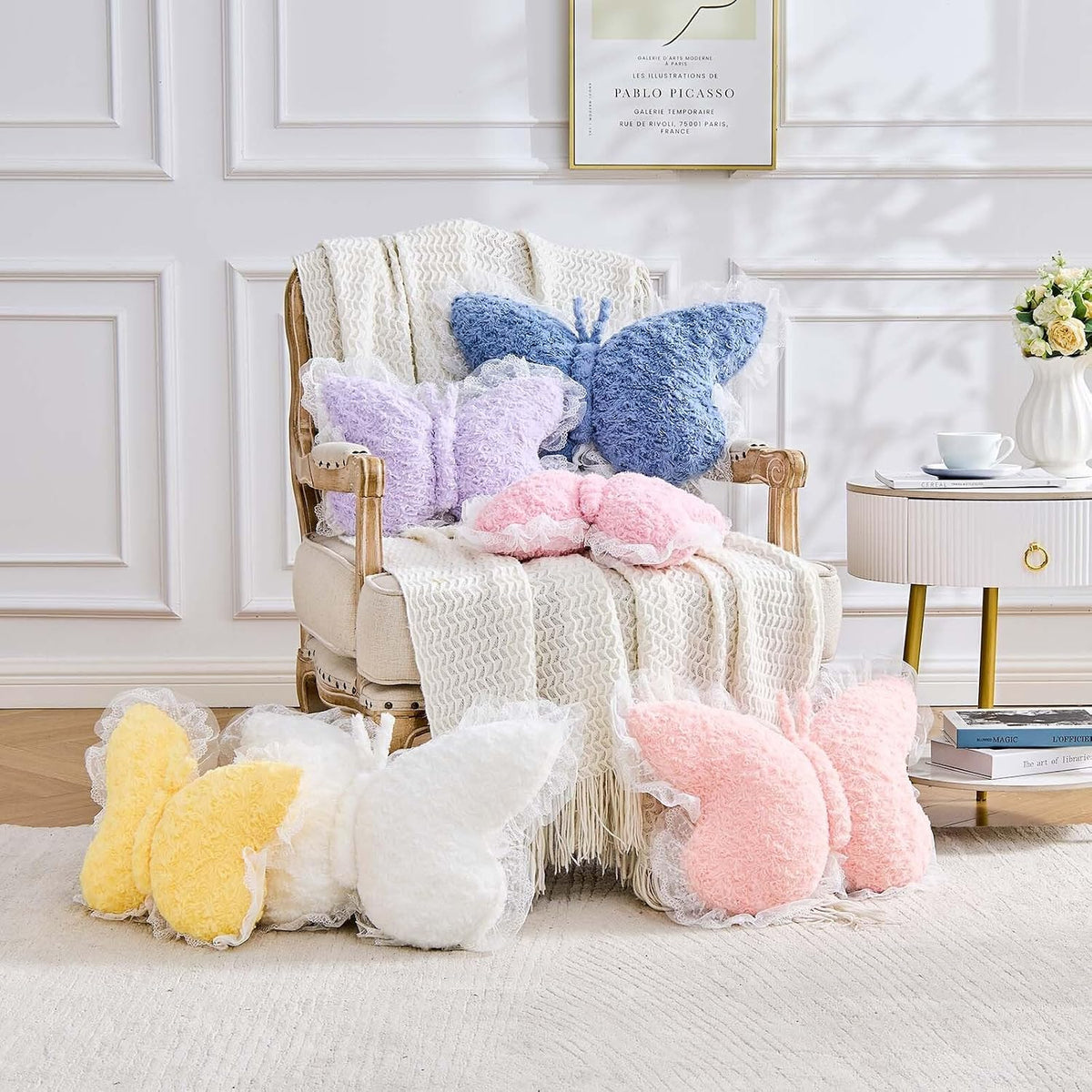 XVTRU Butterfly Pillow Decorative Pillows for Bed 15" Pink Cute Pillow