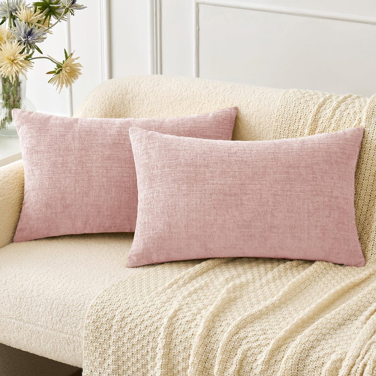 MIULEE Soft Chenille Throw Pillow Covers Green 18x18 Inch Pack of 2
