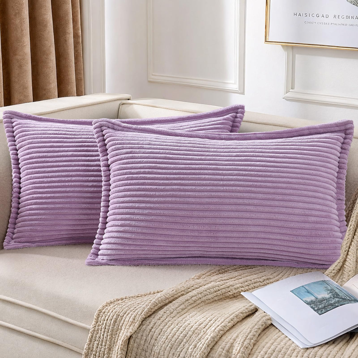 Mecatny Corduroy Fall Throw Pillow Covers 18x18 Set of 2 Cream White