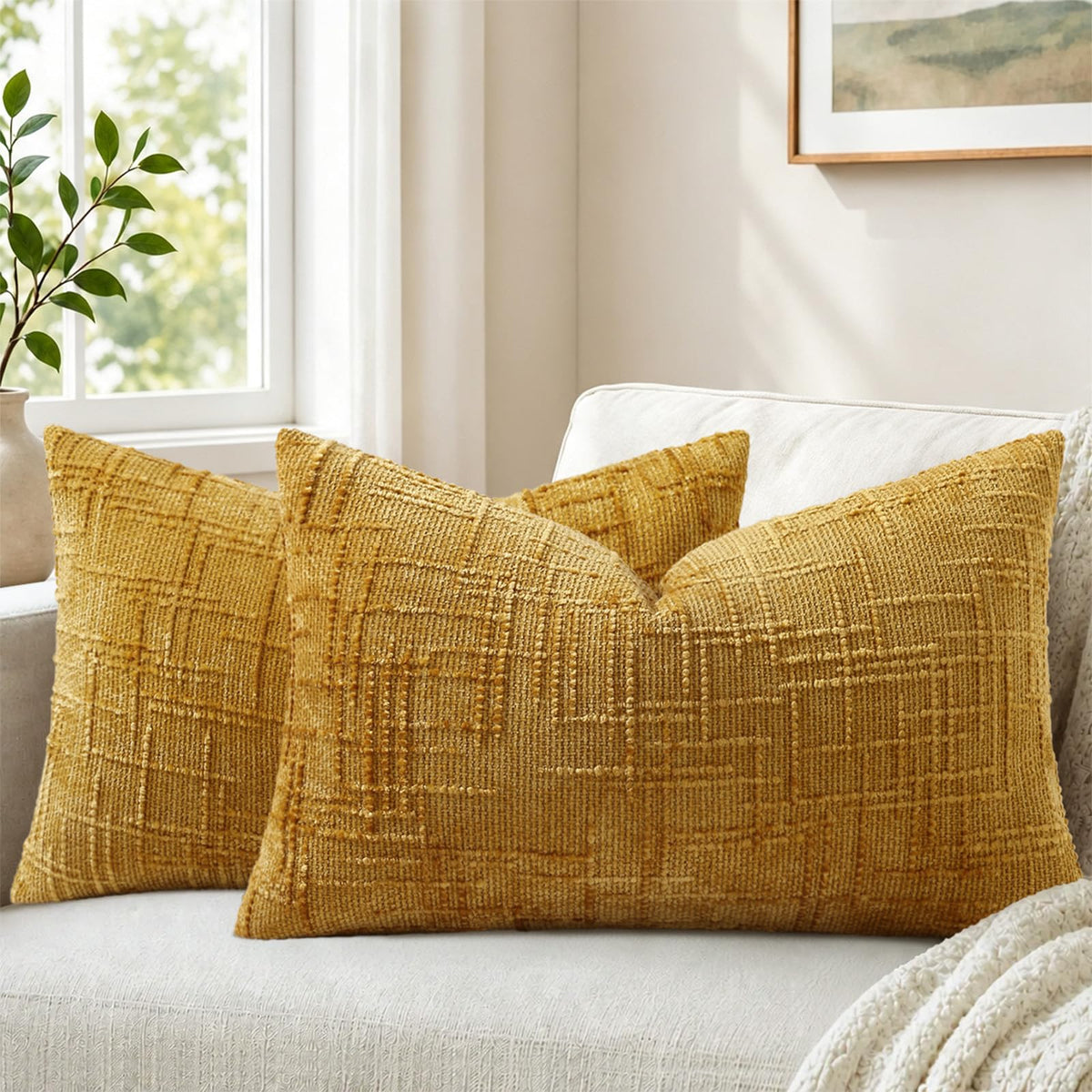 Pallene Cream White Textured Chenille Throw Pillow Covers 18x18 Set of 2