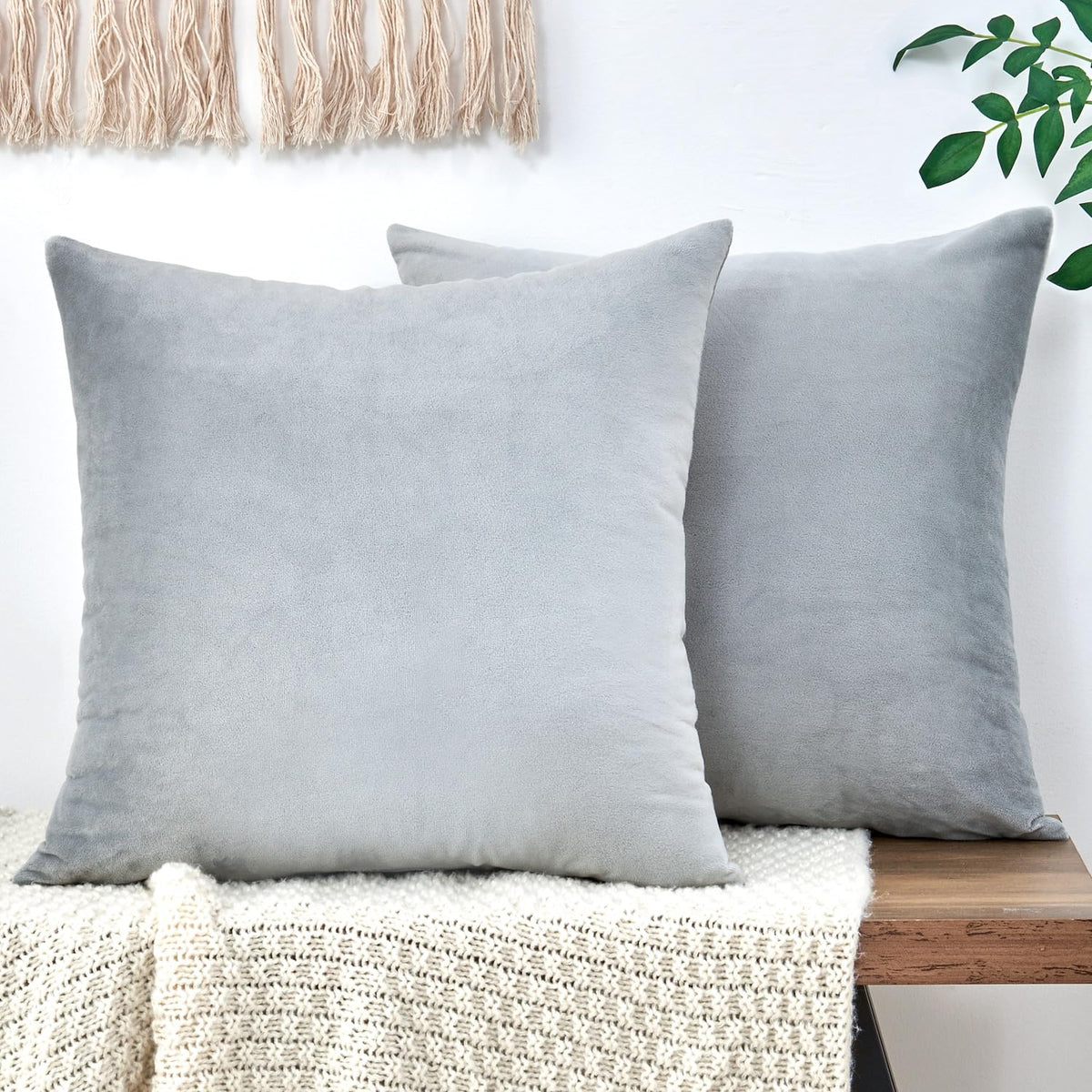 Throw Pillow Covers Rust Set of 2 18x18 Inch Pillow Covers, Soft Velvet Fall Decorative Cases for Couch Sofa Bed, Home Boho Decor, Modern Farmhouse Cushion Covers