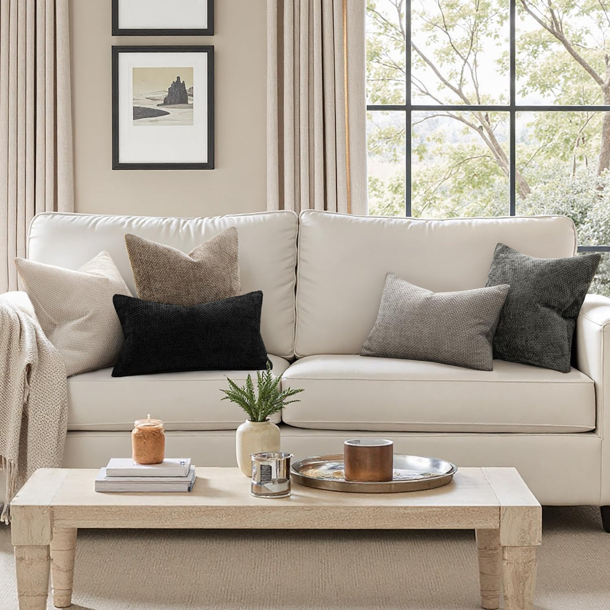 MIULEE Decorative Couch Throw Pillow Covers 20x20 Inch Neutral Beige 2 Pack