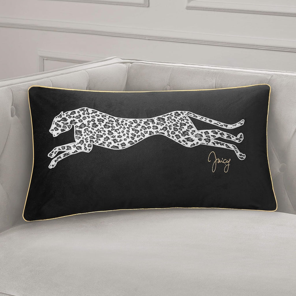 Juicy Couture Reversible Velvet Cheetah Pillow, 14" x 24" Decorative Pillow, Black