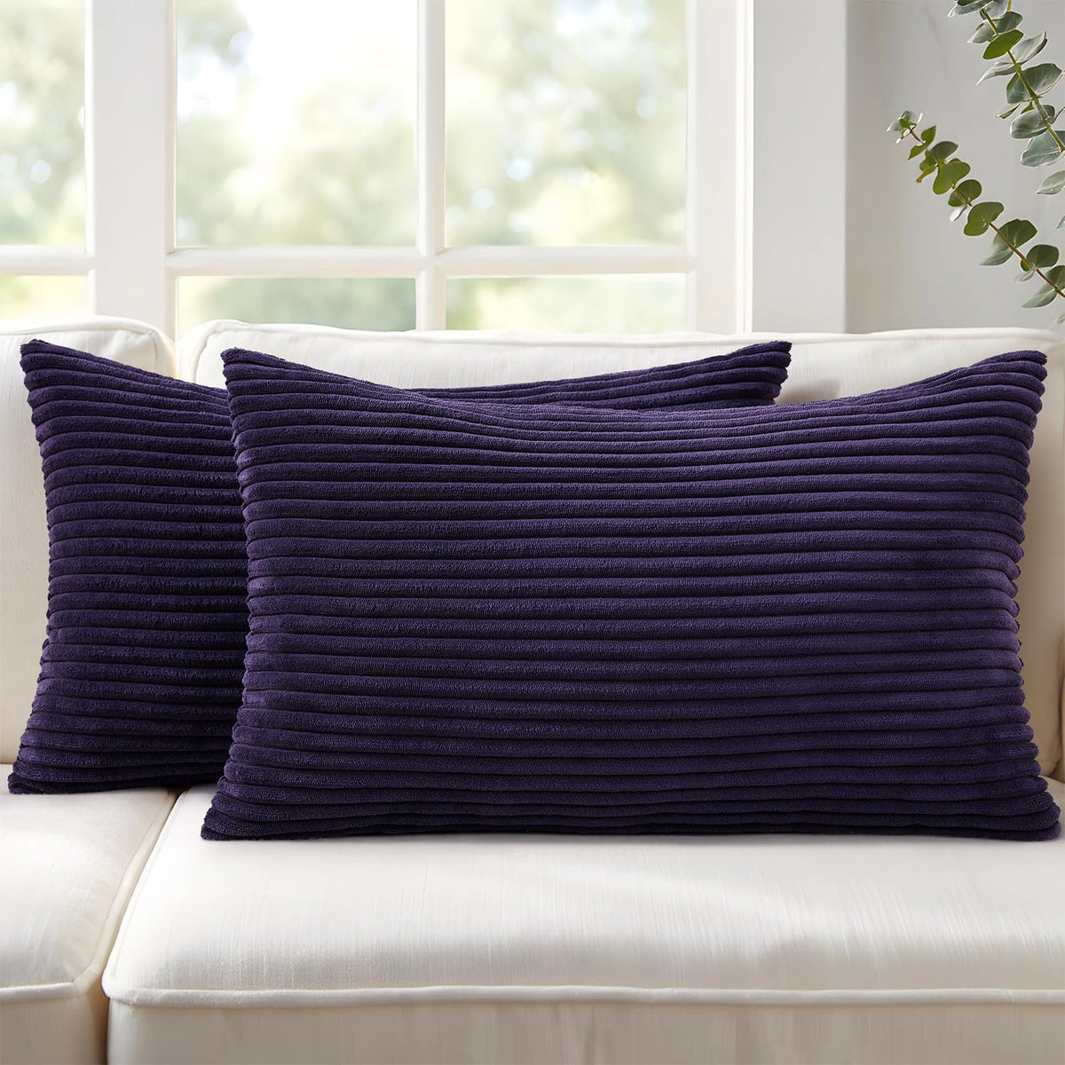 Mecatny Corduroy Fall Throw Pillow Covers 18x18 Set of 2 Cream White