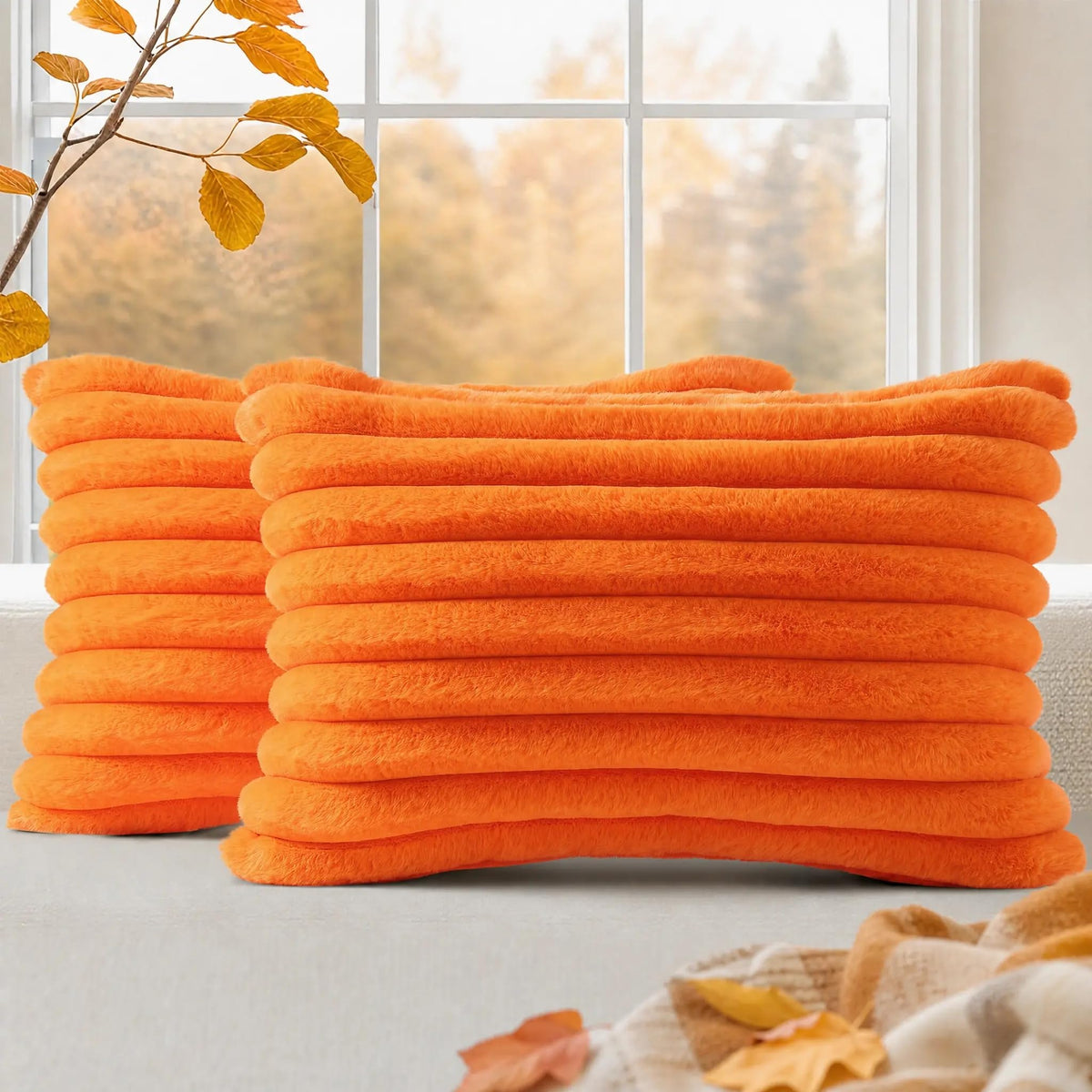 decorUhome Fall Faux Fur Throw Pillow Covers 18x18 Set of 2 Brown White
