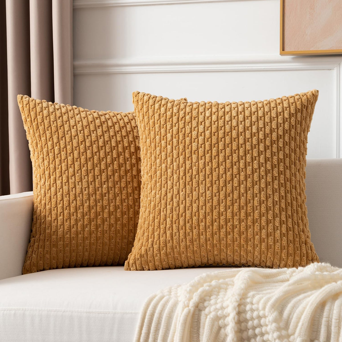 Kevin Textile Soft Corduroy 18x18 Inch Pillow Covers 2 Pack, Dark Green