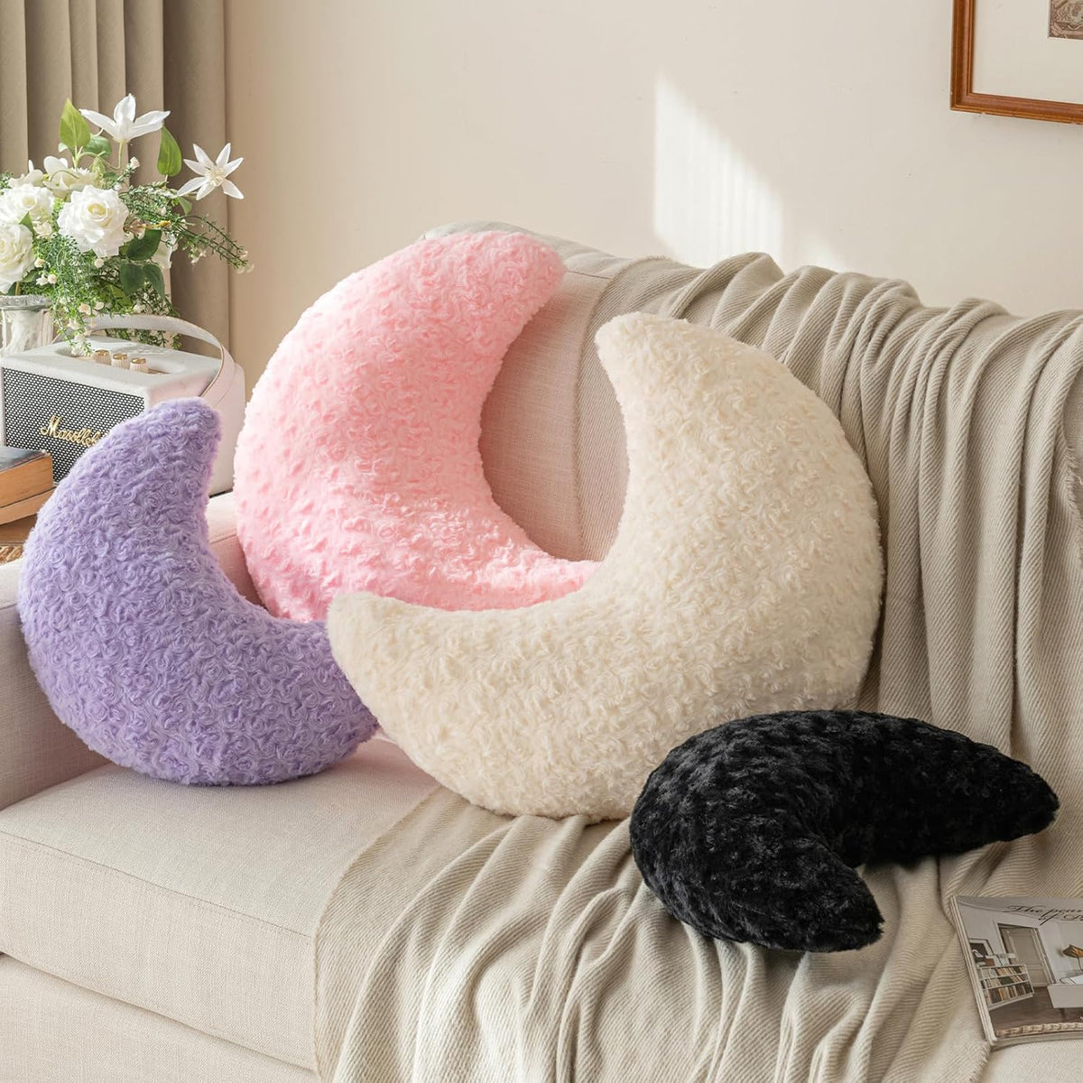 Moon Decorative Throw Pillow with Soft Plush, Lavender Purple, 14.9 Inches