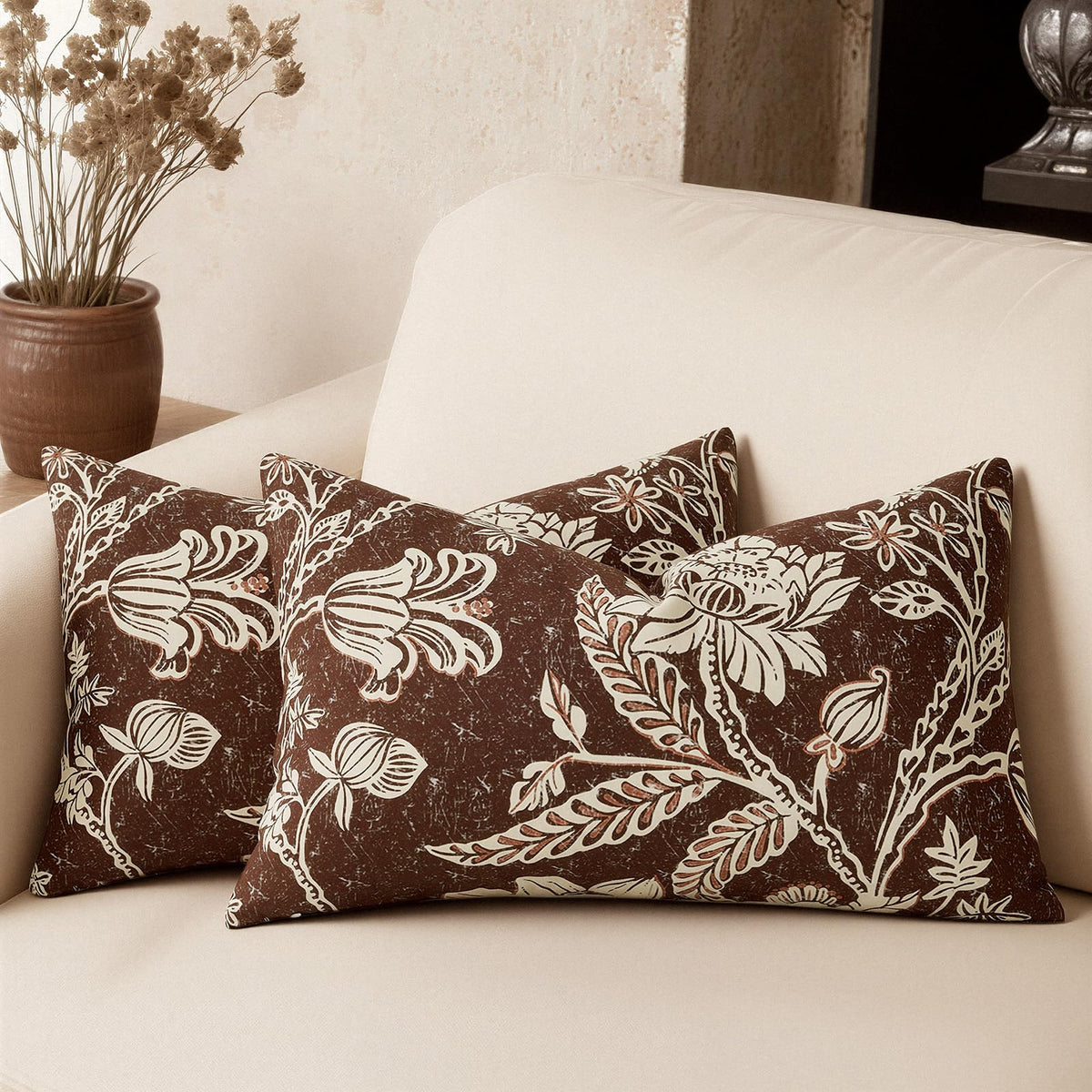 Cotton Navy Blue 18x18 Floral Decorative Sofa Couch Throw Pillow Covers