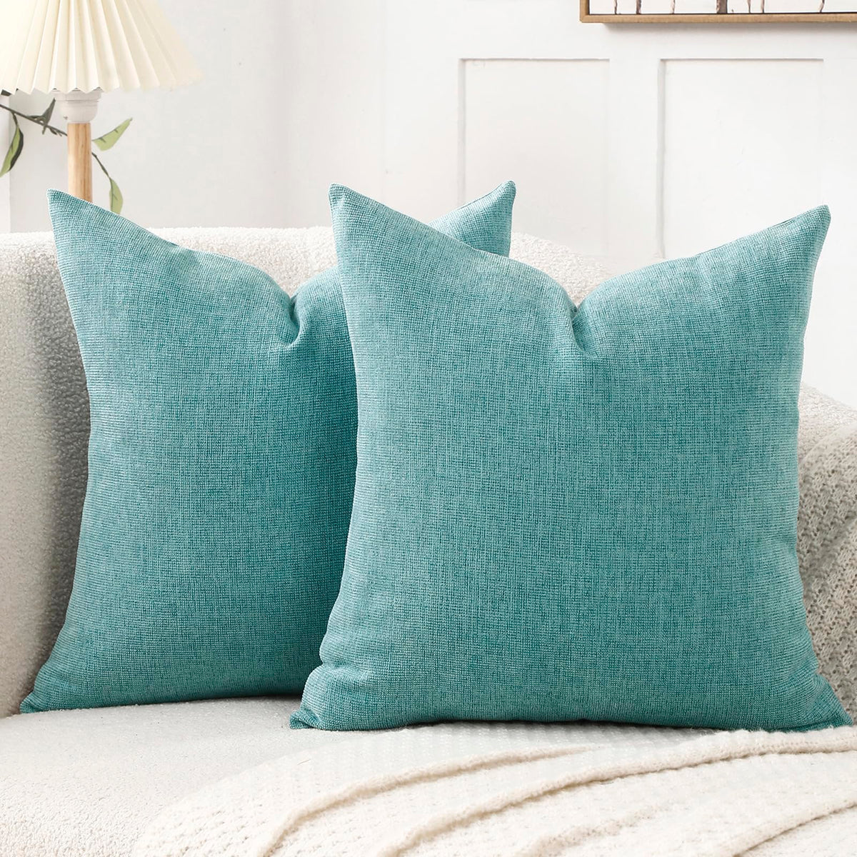 Jepeak Decorative Chenille Throw Pillow Covers, 18x18 Pack of 2 Steel Blue