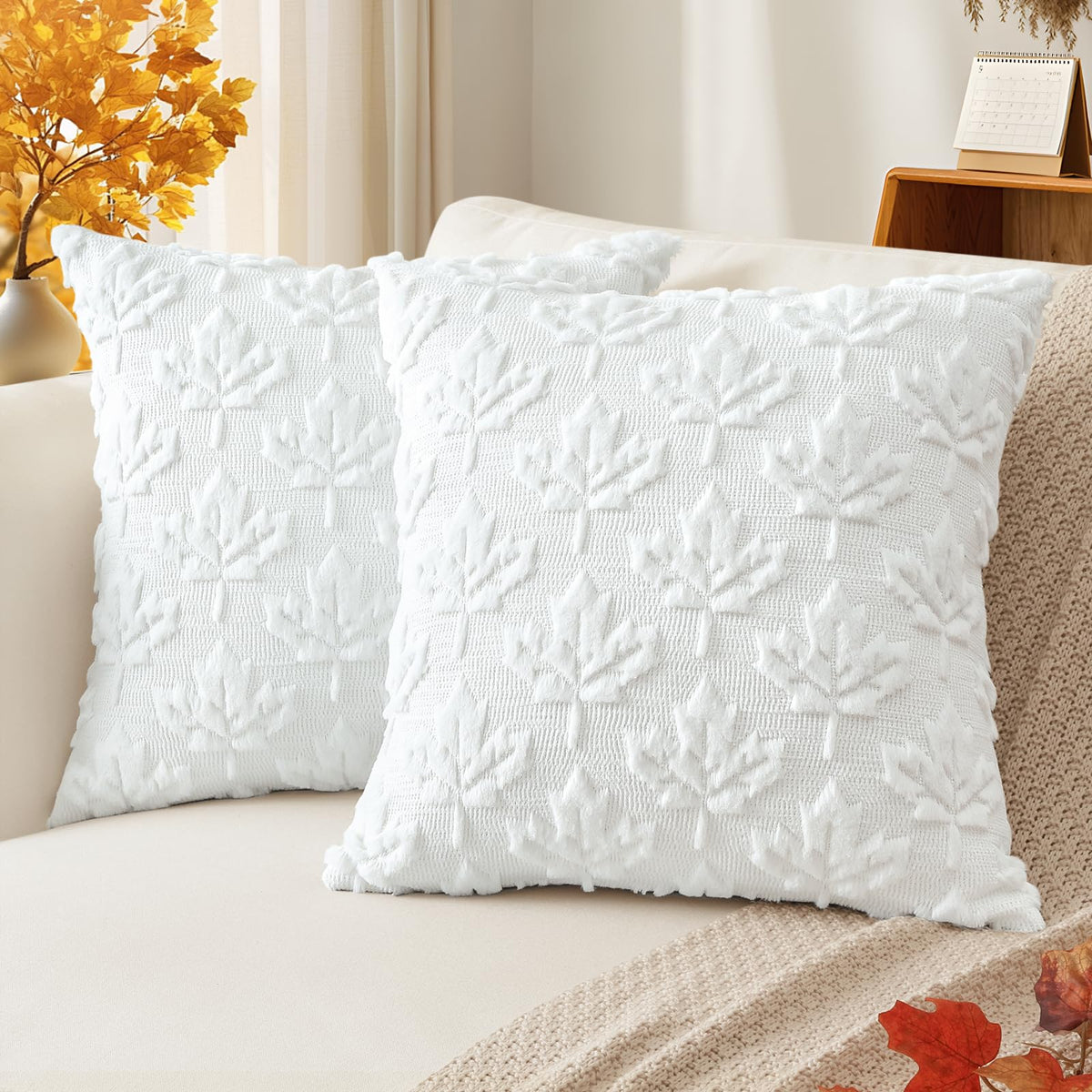 Artscope Maple Leaf Fall Pillow Covers 18 x 18 Set of 2 Decorative Autumn Harvest Holiday Throw Pillow Cases Soft Plush Faux Fur Couch Cushion Case for Farmhouse Sofa Bed Room Home Decor-Rust
