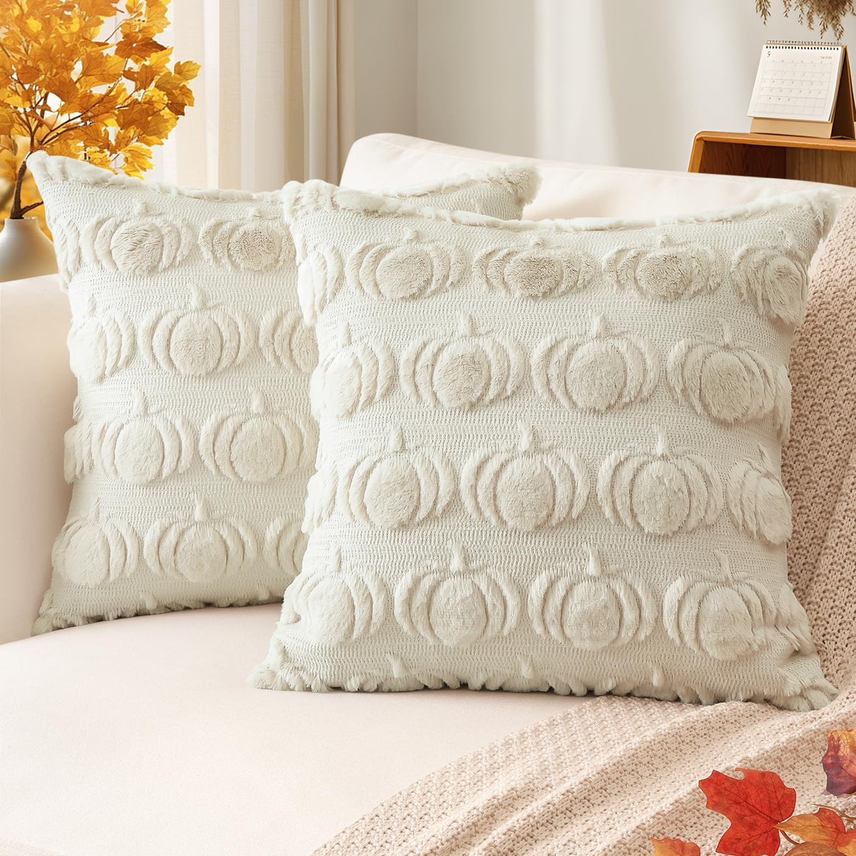 Artscope Maple Leaf Fall Pillow Covers 18 x 18 Set of 2 Decorative Autumn Harvest Holiday Throw Pillow Cases Soft Plush Faux Fur Couch Cushion Case for Farmhouse Sofa Bed Room Home Decor-Rust