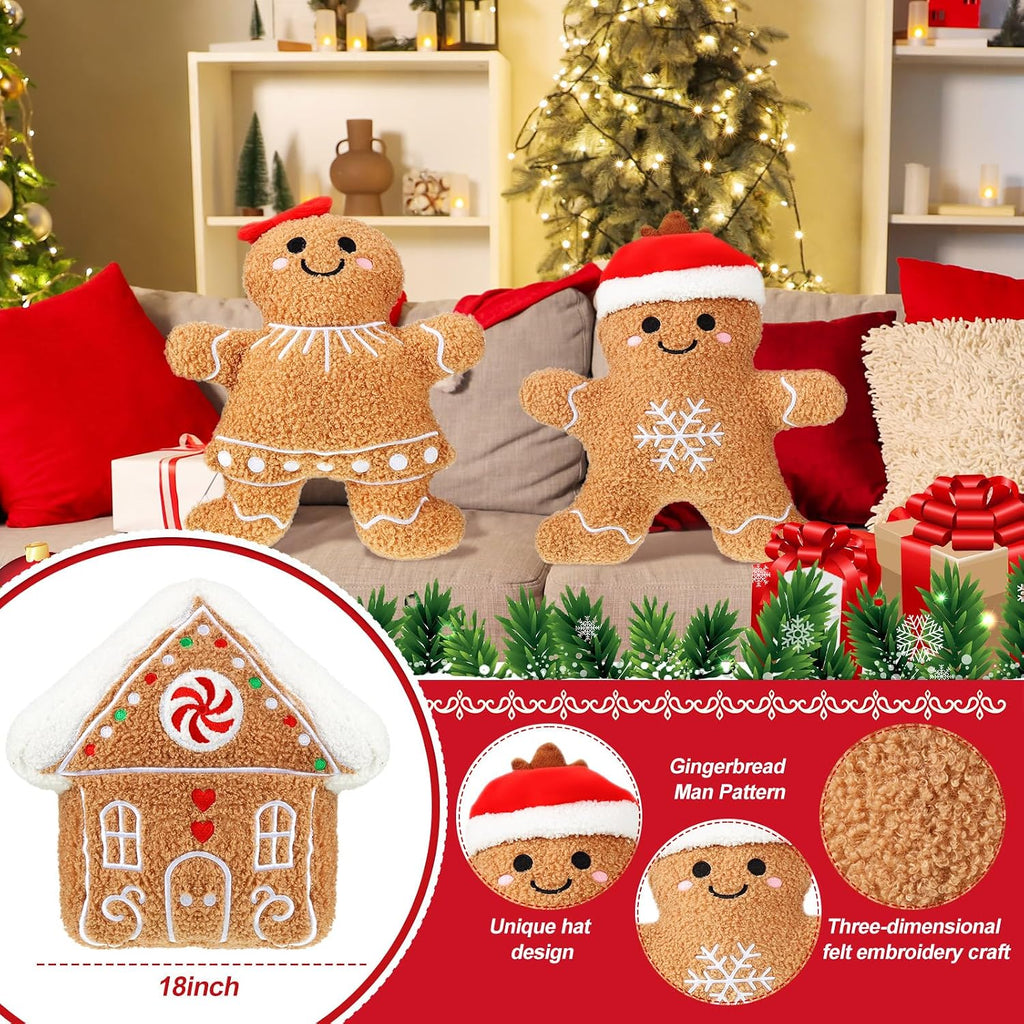 Konohan 3 Pcs Christmas Gingerbread Man Throw Pillows for Christmas Decor