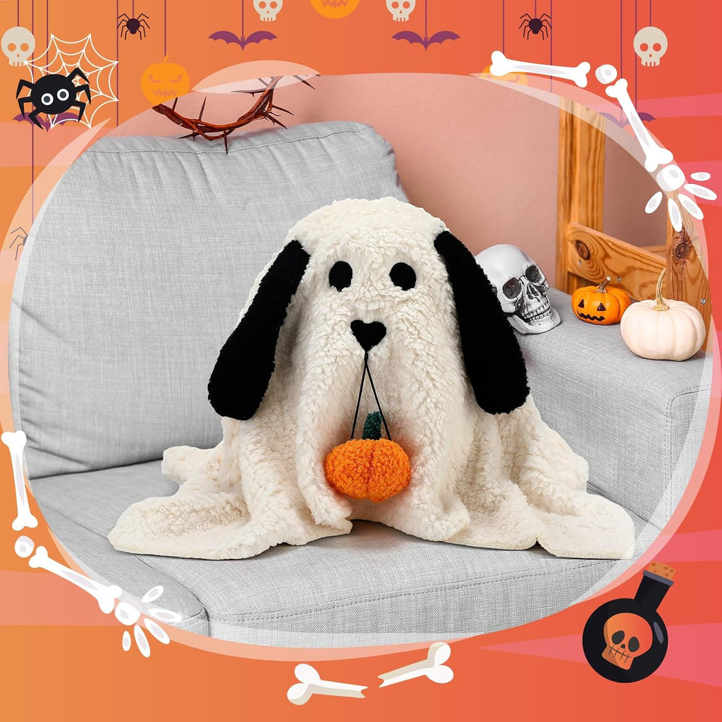 11.8 Inch Halloween Dog Ghost Shaped Throw Pillow with Pumpkin
