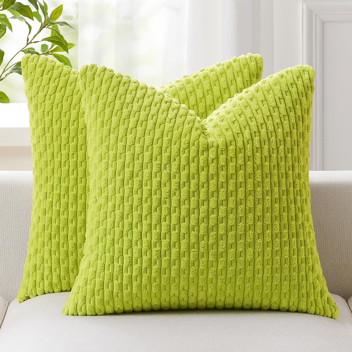Kevin Textile Soft Corduroy 18x18 Inch Pillow Covers 2 Pack, Dark Green