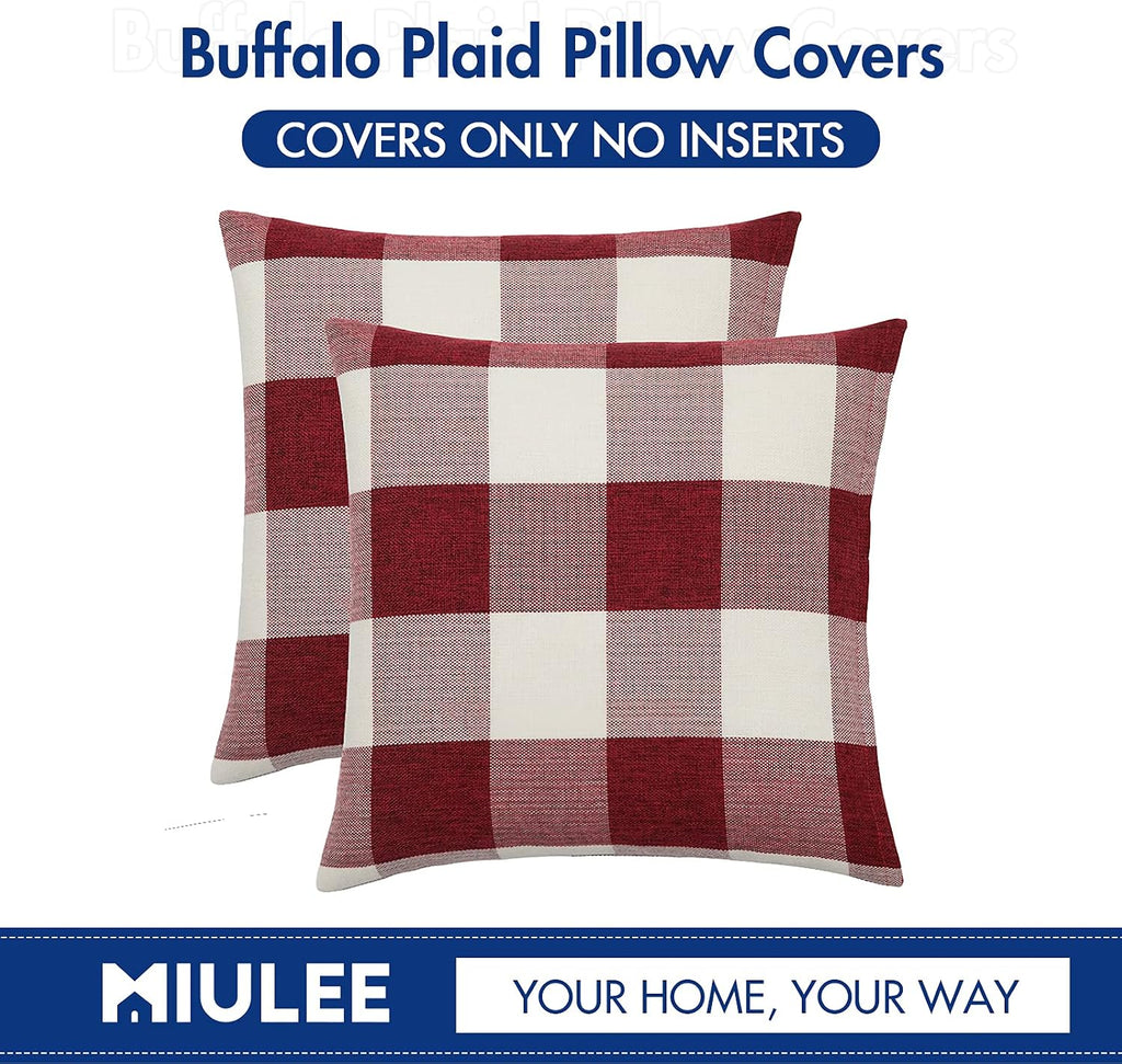 MIULEE Christmas Plaid Pillow Covers 18x18 White and Red Pack of 2