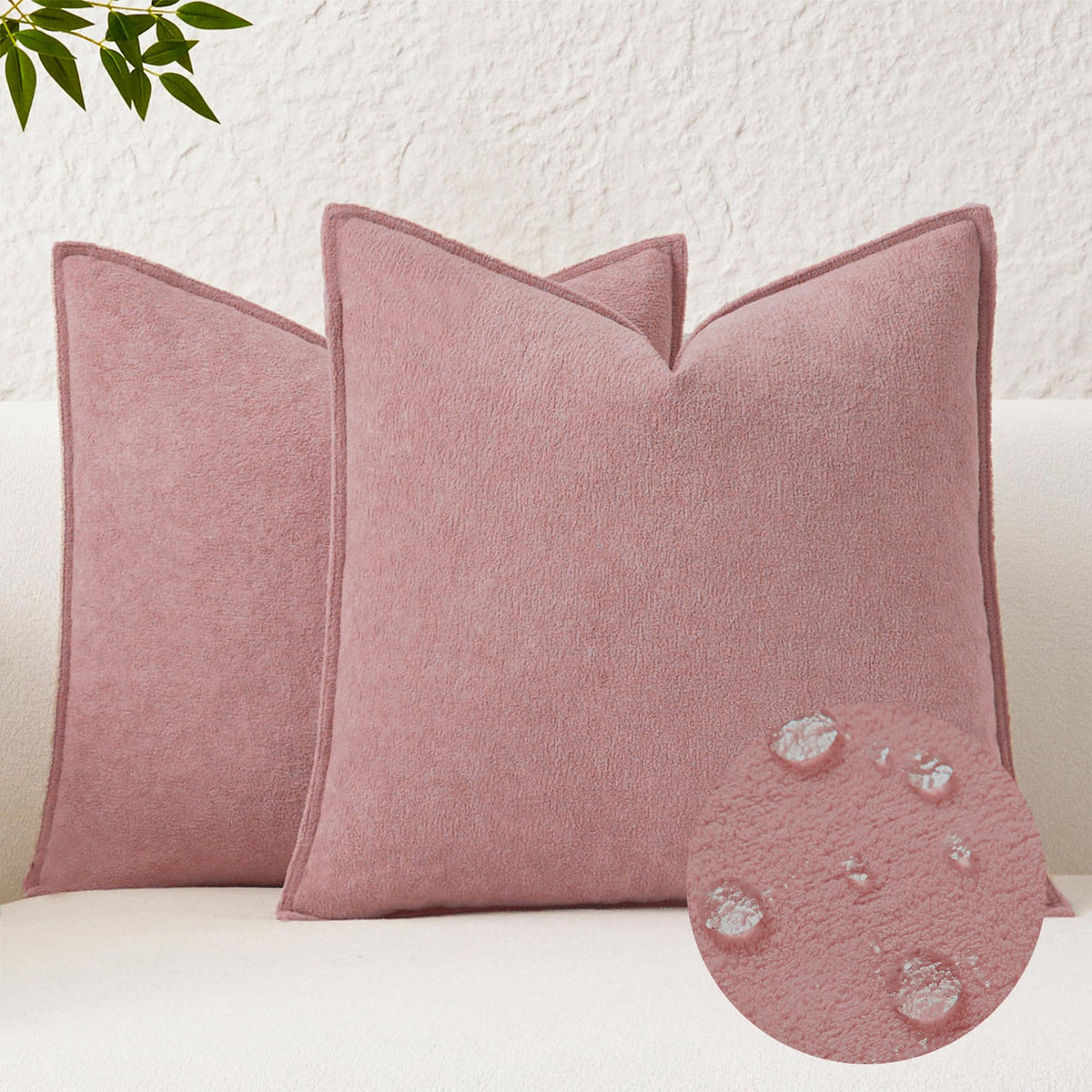 Kevin Textile Soft Waterproof Pillow Covers 20x20 Inch 2 Pack, Moss Green