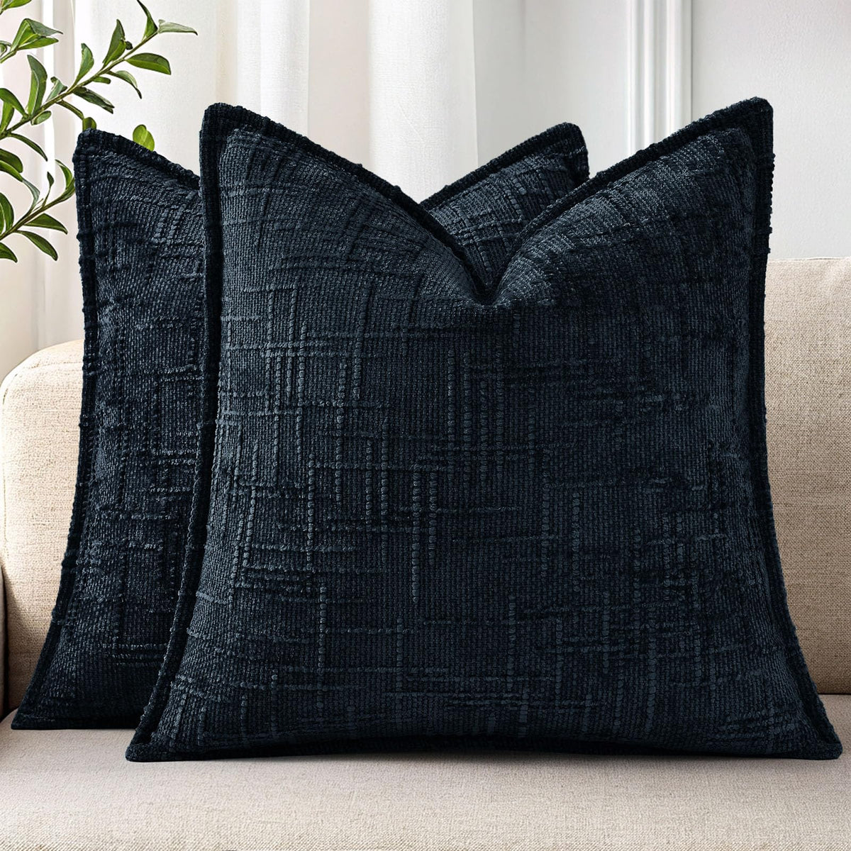 decorUhome Chenille Decorative Throw Pillow Covers 12x20 Set of 2, Navy